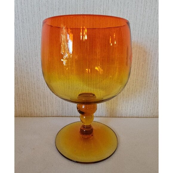 Blenko Large Goblet Compote Tangerine Amberina MCM Pedestal Bowl Art Glass Vase